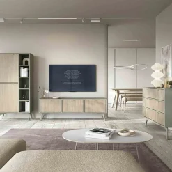 Garnero Arredamenti Mobile Tv Basso-Mobile porta TV 158x52h cm 3 ante verde salvia rovere Myrta