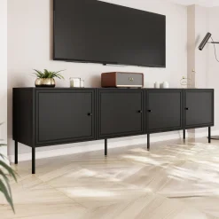 Garnero Arredamenti Mobile Tv Basso|Mobili Tv Moderni-Mobile porta TV 201x60h cm 4 ante Stark Nero Opaco