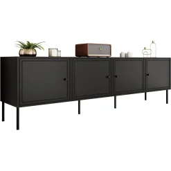 Garnero Arredamenti Mobile Tv Basso|Mobili Tv Moderni-Mobile porta TV 201x60h cm 4 ante Stark Nero Opaco