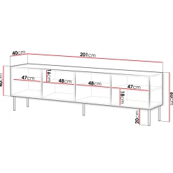 Garnero Arredamenti Mobile Tv Basso|Mobili Tv Moderni-Mobile porta TV 201x60h cm 4 ante Stark Nero Opaco