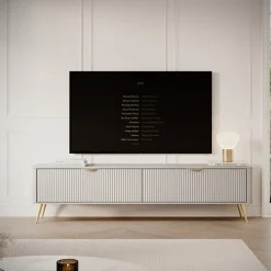 Garnero Arredamenti Mobile Tv Basso-Mobile porta TV 200x51h cm 2 ante cannettato Ramis Beige