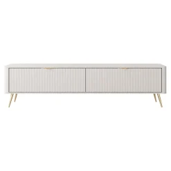 Garnero Arredamenti Mobile Tv Basso-Mobile porta TV 200x51h cm 2 ante cannettato Ramis Beige