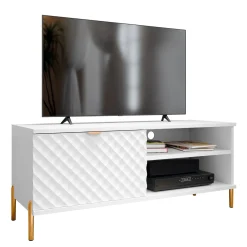 Garnero Arredamenti Mobile Tv Basso-Mobile porta TV 120x50h cm 1 anta 2 vani con frontali decorati bianco Amsterdam