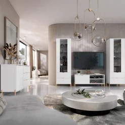 Garnero Arredamenti Mobile Tv Basso-Mobile porta TV 120x50h cm 1 anta 2 vani con frontali decorati bianco Amsterdam