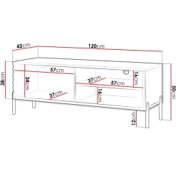 Garnero Arredamenti Mobile Tv Basso-Mobile porta TV 120x50h cm 1 anta 2 vani con frontali decorati bianco Amsterdam