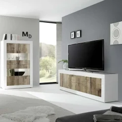 Garnero Arredamenti Mobile Tv Basso|Mobili Tv Moderni-Mobile porta TV 210x66h cm 2 ante 2 cassetti  bianco lucido pero Eternity Rovere - Bianco Lucido