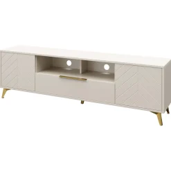 Garnero Arredamenti Mobile Tv Basso|Mobili Tv Moderni-Mobile porta TV 204x60h cm 2 ante 2 cassetti 2 vani a giorno beige con frontali serigrafati  Miriam