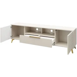 Garnero Arredamenti Mobile Tv Basso|Mobili Tv Moderni-Mobile porta TV 204x60h cm 2 ante 2 cassetti 2 vani a giorno beige con frontali serigrafati  Miriam