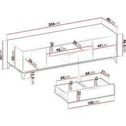 Garnero Arredamenti Mobile Tv Basso|Mobili Tv Moderni-Mobile porta TV 204x60h cm 2 ante 2 cassetti 2 vani a giorno beige con frontali serigrafati  Miriam