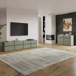 Garnero Arredamenti Mobile Tv Basso|Mobili Tv Moderni-Mobile porta TV 180x48h cm 3 ante a ribalta 3 cassetti verde nero Lolla Verde Salvia