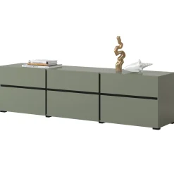 Garnero Arredamenti Mobile Tv Basso|Mobili Tv Moderni-Mobile porta TV 180x48h cm 3 ante a ribalta 3 cassetti verde nero Lolla Verde Salvia