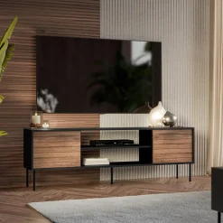 Garnero Arredamenti Mobile Tv Basso|Mobili Tv Moderni-Mobile porta TV 180x60h cm 2 ante noce nero Wild Noce - Nero opaco