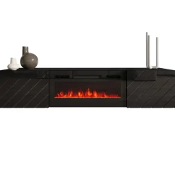 Garnero Arredamenti Mobili Tv Moderni|Mobile Tv Moderno-Mobile porta tv 183x38h cm 2 ante con biocamino nero lucido Armando