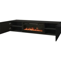 Garnero Arredamenti Mobili Tv Moderni|Mobile Tv Moderno-Mobile porta tv 183x38h cm 2 ante con biocamino nero lucido Armando