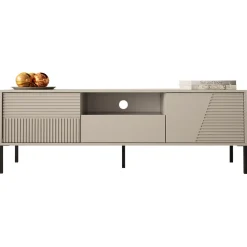 Garnero Arredamenti Mobili Tv Moderni|Mobile Tv Moderno-Mobile porta tv 155x54h cm 2 ante 1 cassetto cannettato beige Diana
