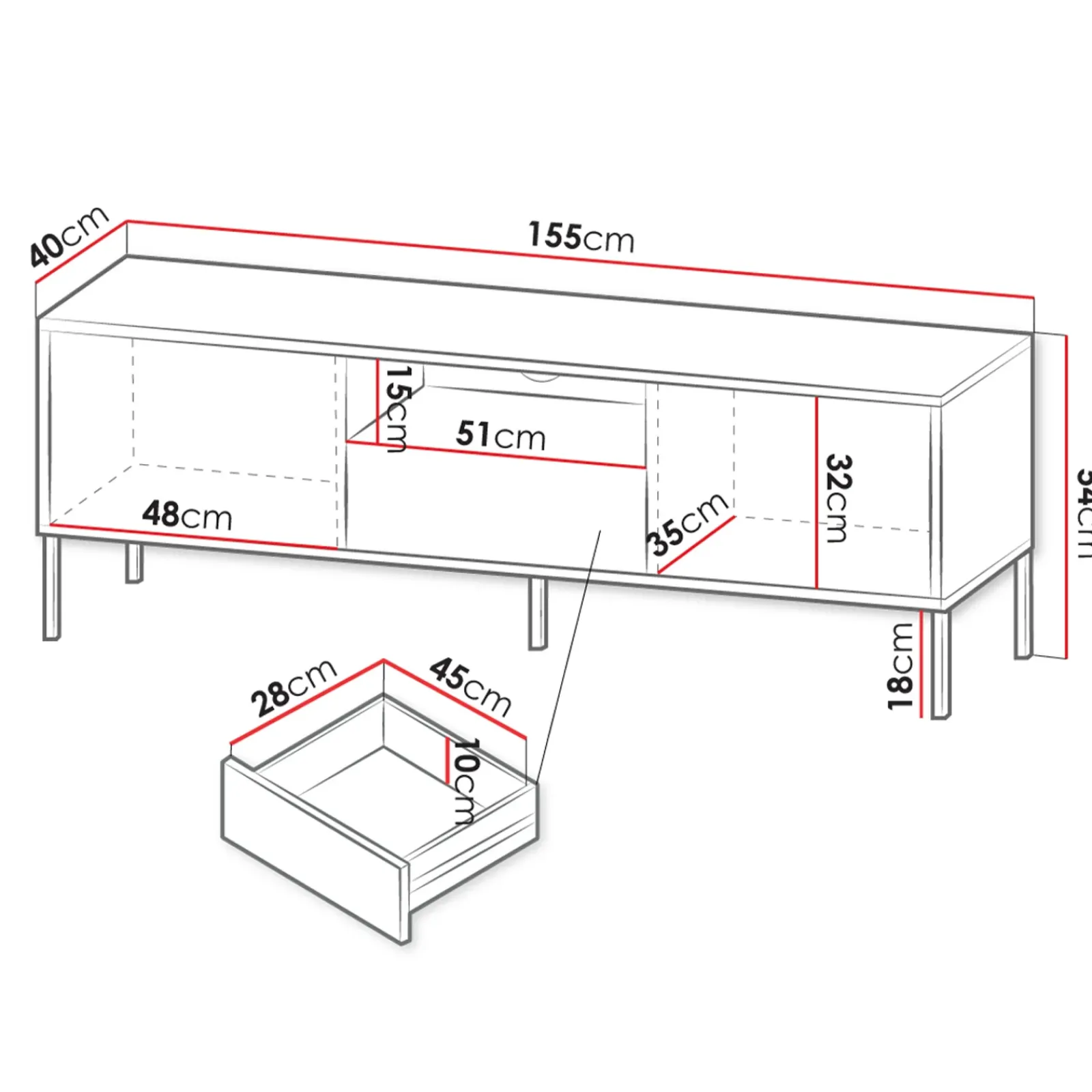 Garnero Arredamenti Mobili Tv Moderni|Mobile Tv Moderno-Mobile porta tv 155x54h cm 2 ante 1 cassetto cannettato beige Diana