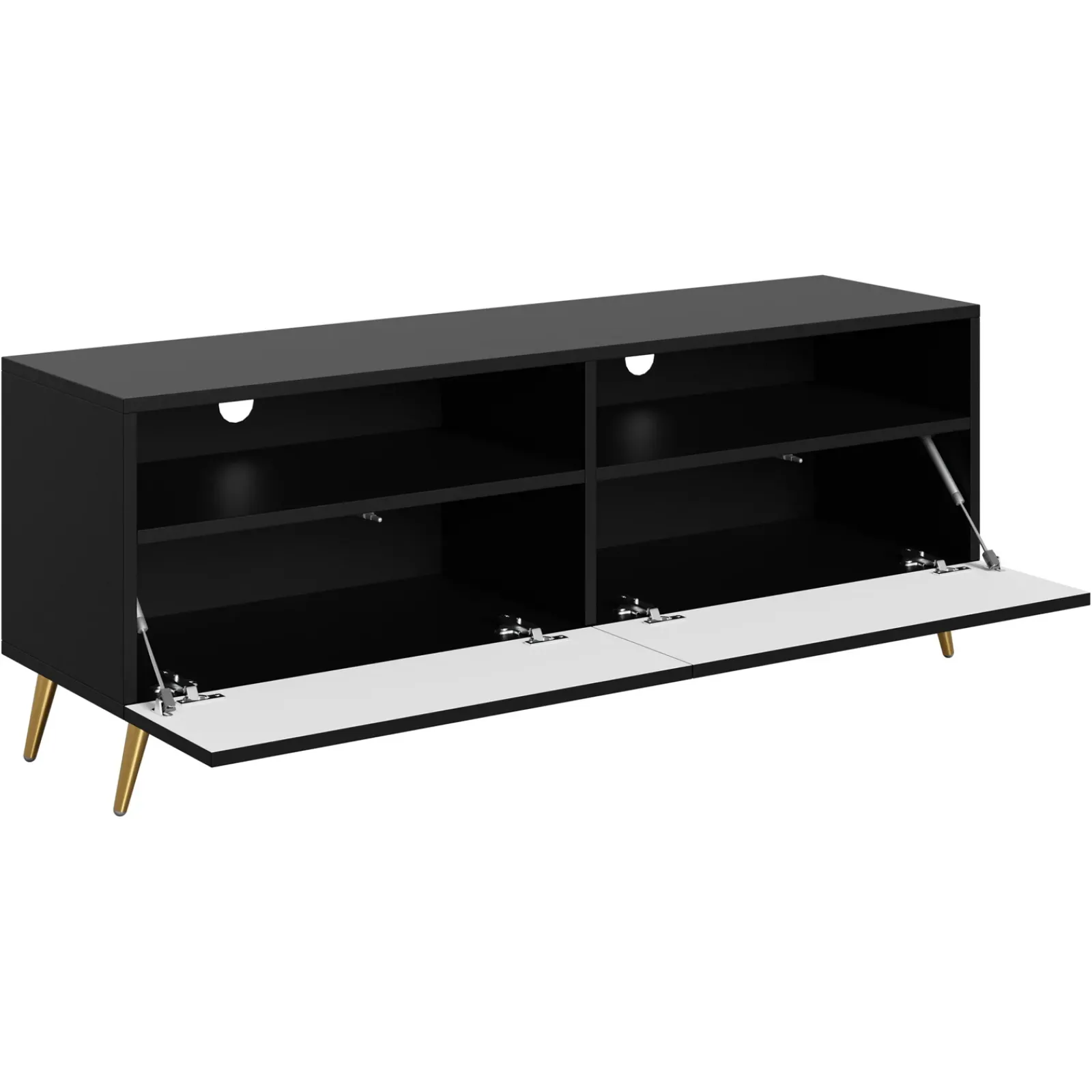 Garnero Arredamenti Mobile Tv Basso|Mobili Tv Moderni-Mobile porta TV 150x57h cm 2 ante 2 vani con frontali decorati nero Simona Nero Opaco