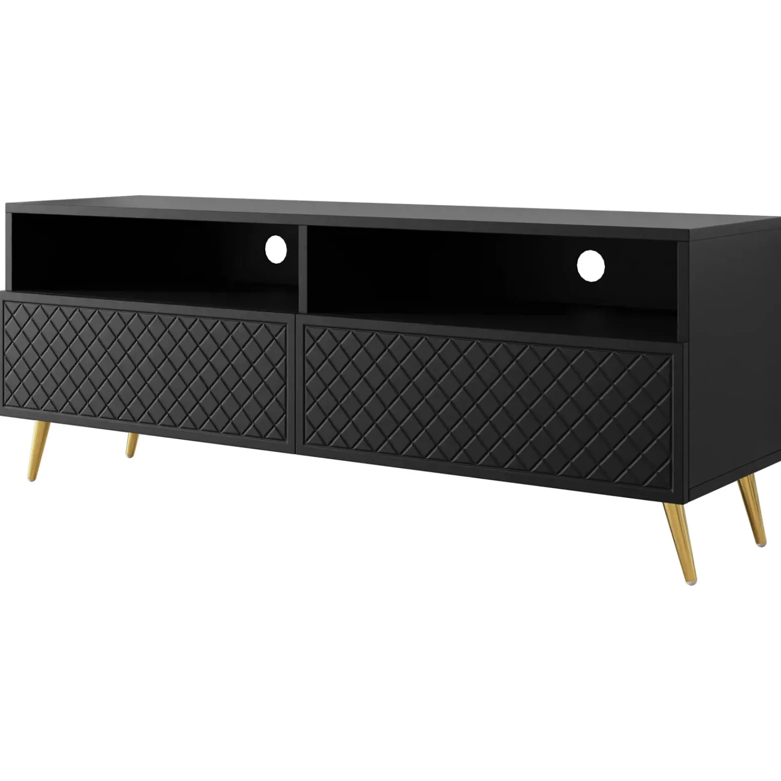 Garnero Arredamenti Mobile Tv Basso|Mobili Tv Moderni-Mobile porta TV 150x57h cm 2 ante 2 vani con frontali decorati nero Simona Nero Opaco