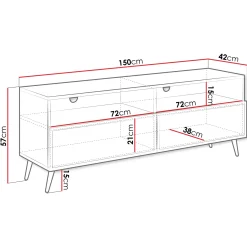 Garnero Arredamenti Mobile Tv Basso|Mobili Tv Moderni-Mobile porta TV 150x57h cm 2 ante 2 vani con frontali decorati nero Simona Nero Opaco