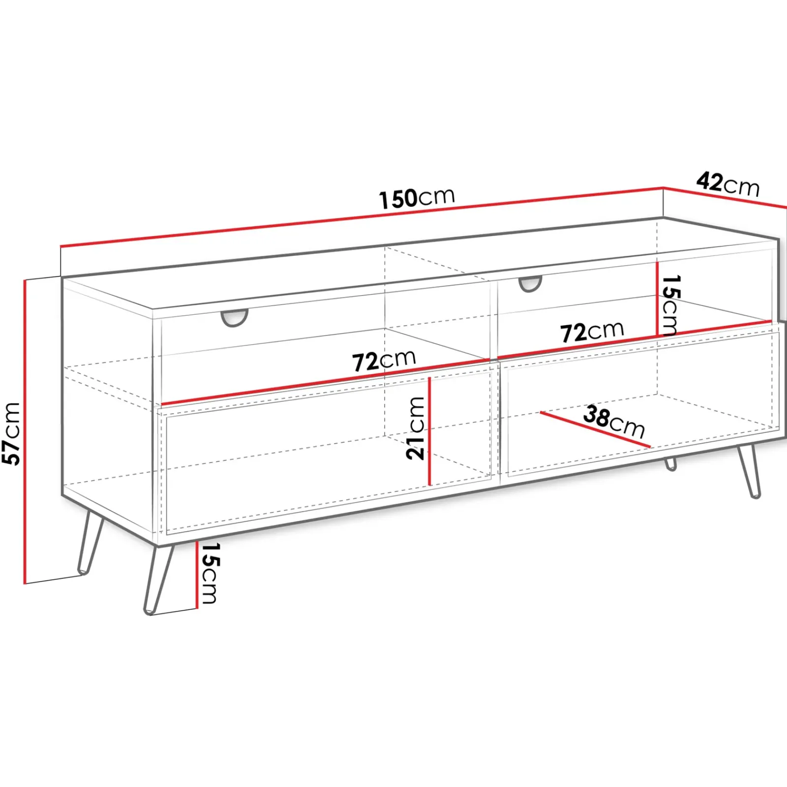 Garnero Arredamenti Mobile Tv Basso|Mobili Tv Moderni-Mobile porta TV 150x57h cm 2 ante 2 vani con frontali decorati nero Simona Nero Opaco