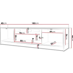 Garnero Arredamenti Camino Elettrico|Mobile Tv Sospeso-Mobile porta TV 182x48h cm 2 ante con caminetto bianco cannettato nero Athena Bianco Opaco