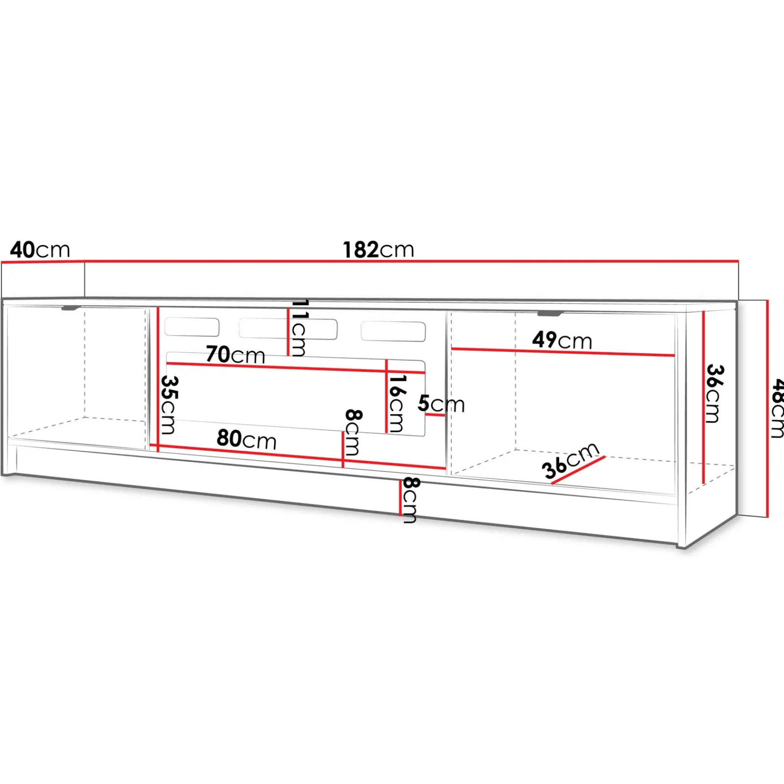 Garnero Arredamenti Camino Elettrico|Mobile Tv Sospeso-Mobile porta TV 182x48h cm 2 ante con caminetto bianco cannettato nero Athena Bianco Opaco