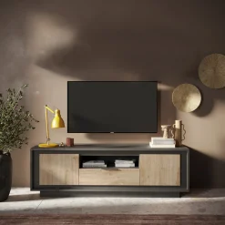 Garnero Arredamenti Mobile Tv Basso|Mobili Tv Moderni-Mobile porta TV 184x58h cm 2 ante 1 cassetto antracite rovere chiaro Deluxe Antracite - Rovere
