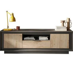 Garnero Arredamenti Mobile Tv Basso|Mobili Tv Moderni-Mobile porta TV 184x58h cm 2 ante 1 cassetto antracite rovere chiaro Deluxe Antracite - Rovere