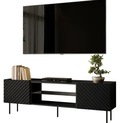 Garnero Arredamenti Mobile Tv Basso-Mobile porta TV 181x59h cm 2 ante 2 vani con frontali decorati nero Daniele Nero Opaco