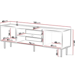 Garnero Arredamenti Mobile Tv Basso-Mobile porta TV 181x59h cm 2 ante 2 vani con frontali decorati nero Daniele Nero Opaco
