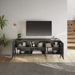 Garnero Arredamenti Mobile Tv Basso|Mobili Tv Moderni-Mobile porta TV 181x69h cm 3 ante serigrafate moderno antracite Grafea