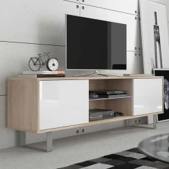 Garnero Arredamenti Mobile Tv In Legno|Mobile Tv Basso-Mobile porta TV 160x53h cm 2 ante rovere bianco lucido Kelli Bianco Lucido - Rovere