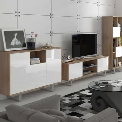 Garnero Arredamenti Mobile Tv In Legno|Mobile Tv Basso-Mobile porta TV 160x53h cm 2 ante rovere bianco lucido Kelli Bianco Lucido - Rovere