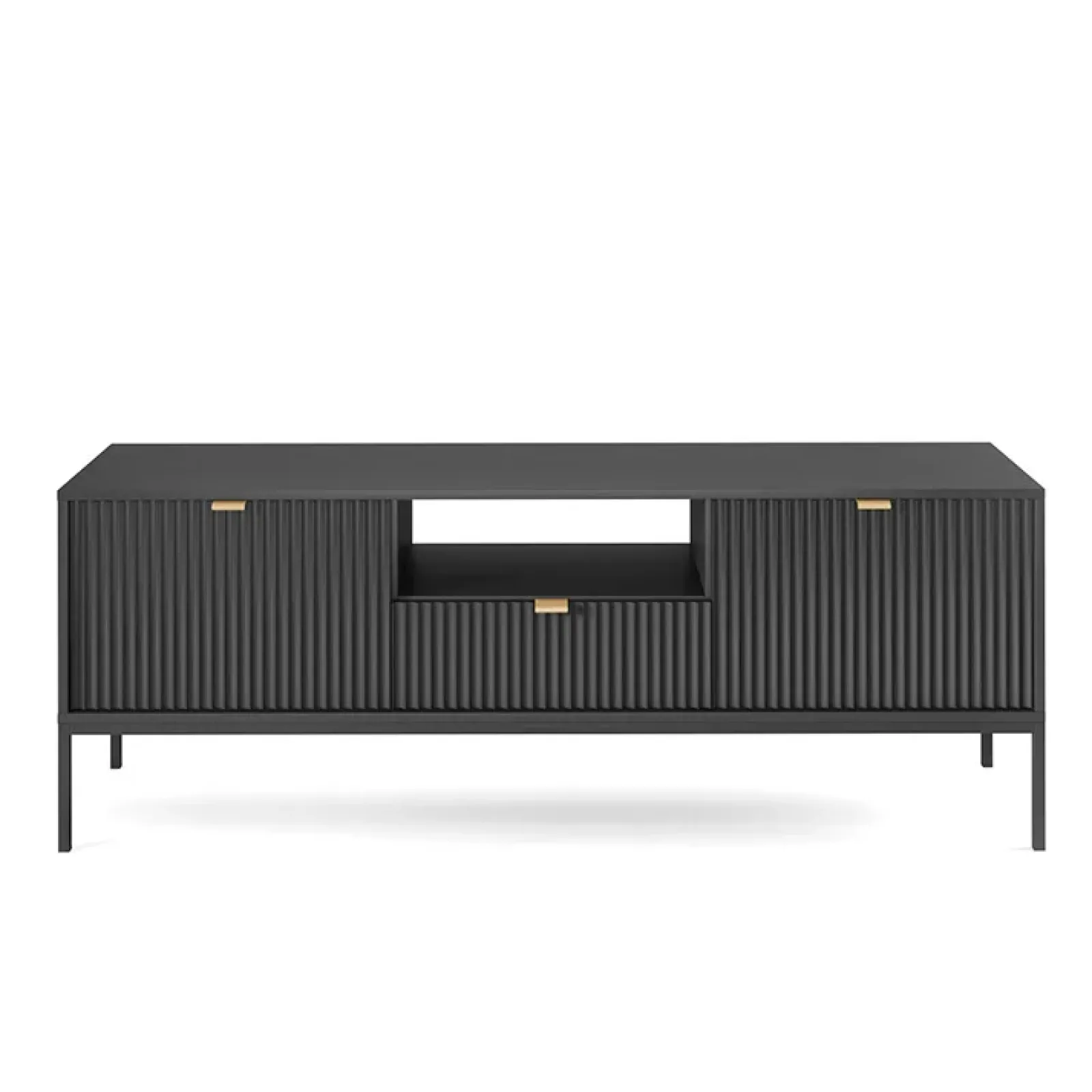 Garnero Arredamenti Mobile Tv Basso|Mobili Tv Moderni-Mobile porta TV 154x56h cm 2 ante moderno soggiorno nero Alisa Nero Opaco