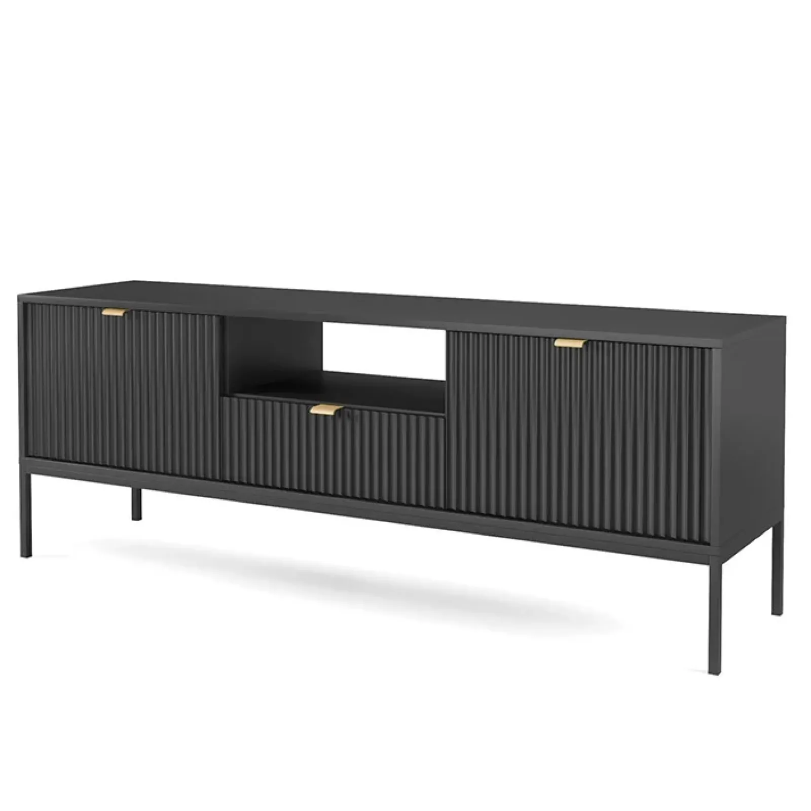 Garnero Arredamenti Mobile Tv Basso|Mobili Tv Moderni-Mobile porta TV 154x56h cm 2 ante moderno soggiorno nero Alisa Nero Opaco