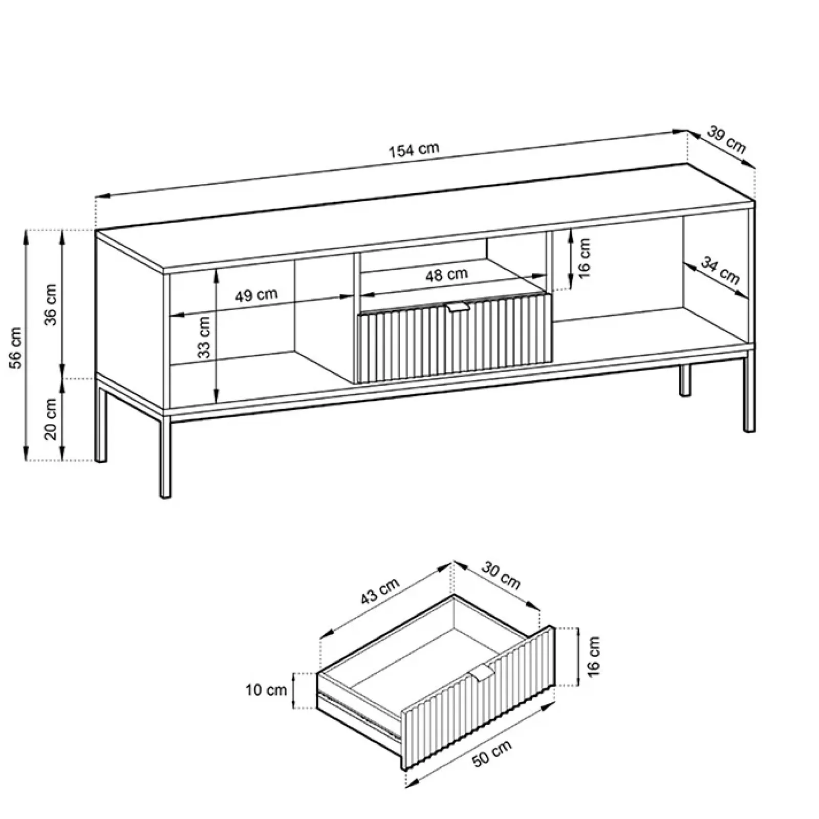 Garnero Arredamenti Mobile Tv Basso|Mobili Tv Moderni-Mobile porta TV 154x56h cm 2 ante moderno soggiorno nero Alisa Nero Opaco
