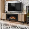 Garnero Arredamenti Camino Bioetanolo|Mobile Tv Basso-Mobile porta TV 160x52h cm 2 ante con biocamino noce con stampa nera Mendes