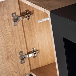 Garnero Arredamenti Camino Bioetanolo|Mobile Tv Basso-Mobile porta TV 160x52h cm 2 ante con biocamino noce con stampa nera Mendes