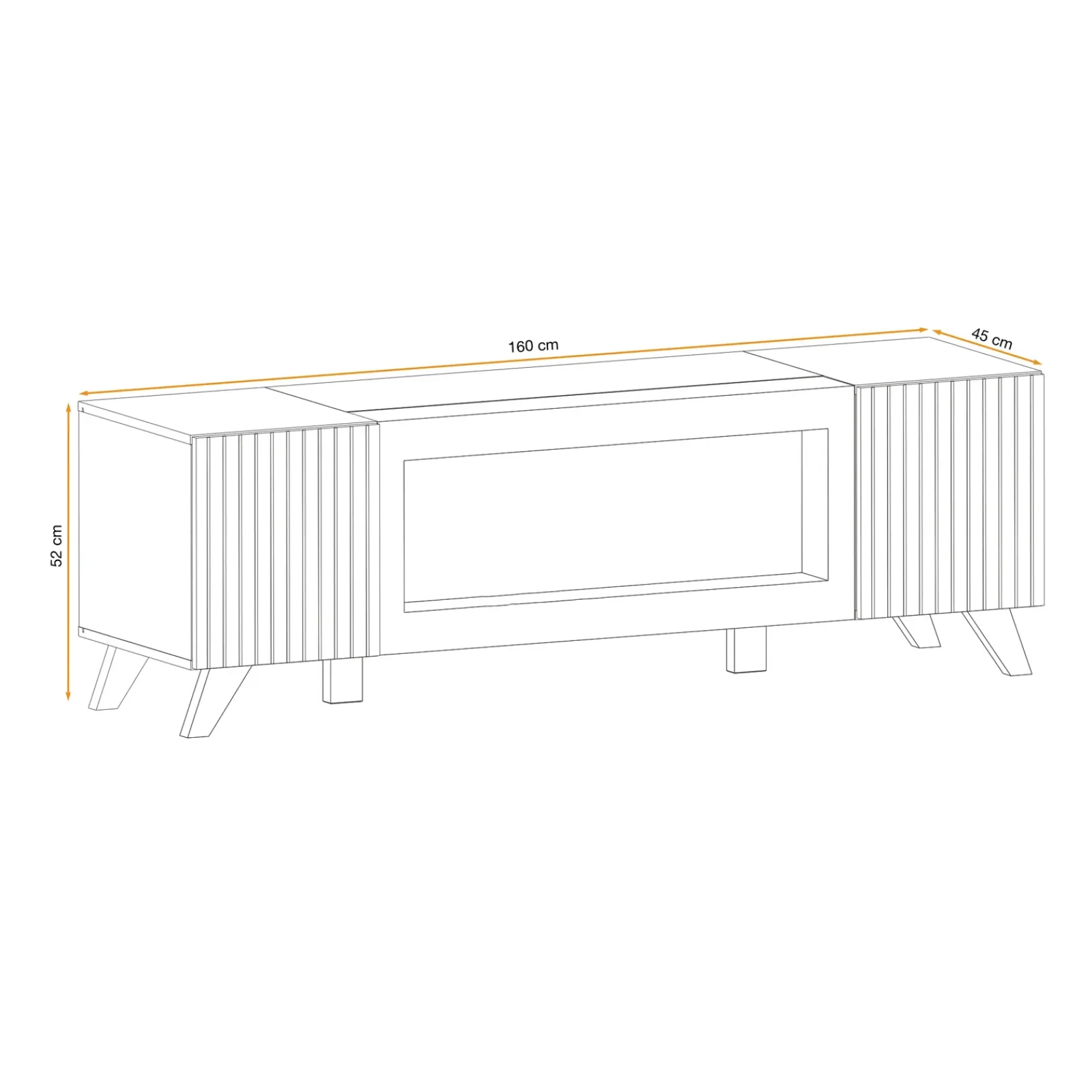 Garnero Arredamenti Camino Bioetanolo|Mobile Tv Basso-Mobile porta TV 160x52h cm 2 ante con biocamino noce con stampa nera Mendes