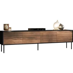 Garnero Arredamenti Mobile Tv Basso|Mobili Tv Moderni-Mobile porta TV 200x60h cm 4 ante noce nero Wild Noce - Nero opaco