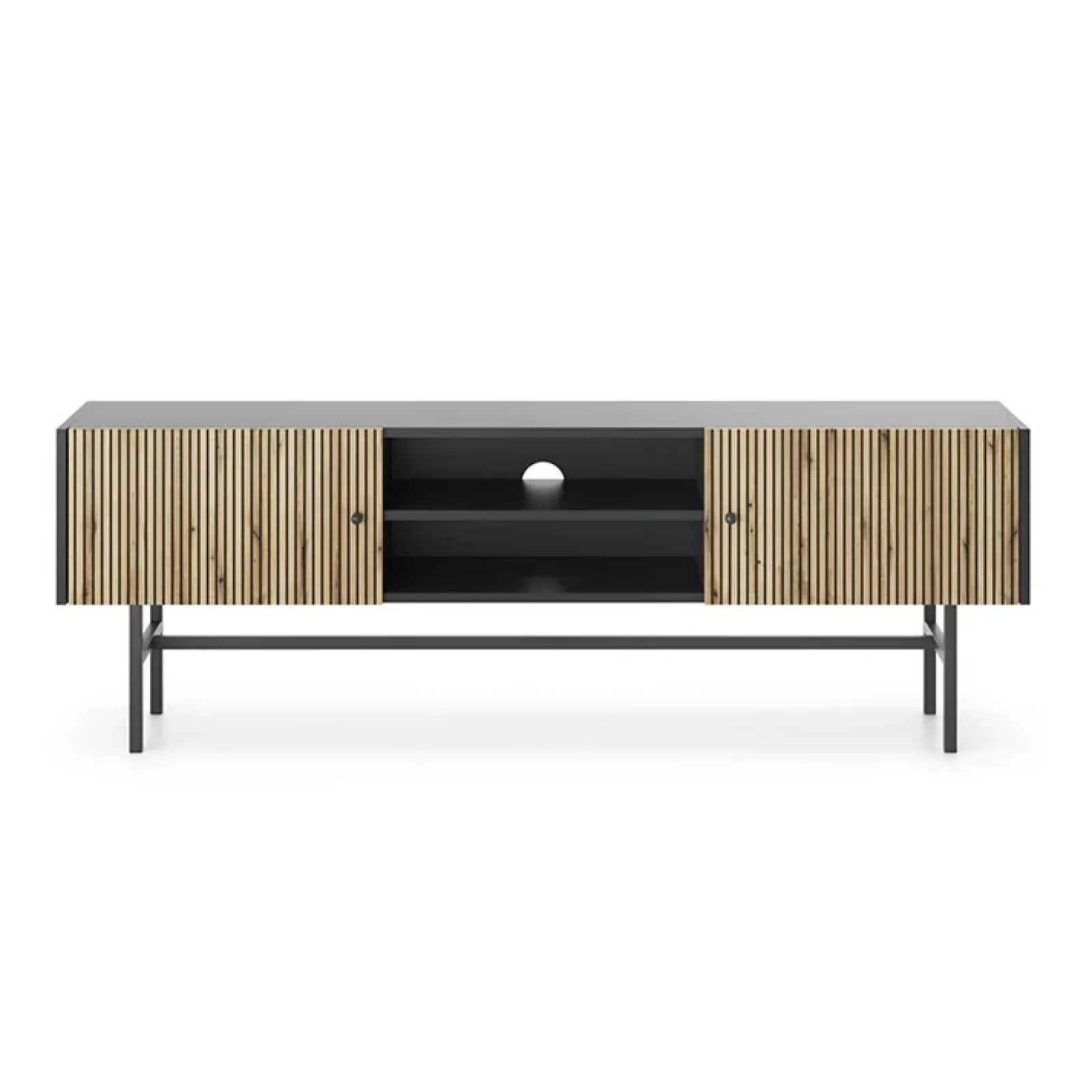 Garnero Arredamenti Mobile Tv Basso|Mobili Tv Moderni-Mobile porta TV 155x52h cm 2 ante nero rovere cannettato Eterna Nero Opaco - Rovere