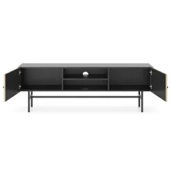 Garnero Arredamenti Mobile Tv Basso|Mobili Tv Moderni-Mobile porta TV 155x52h cm 2 ante nero rovere cannettato Eterna Nero Opaco - Rovere