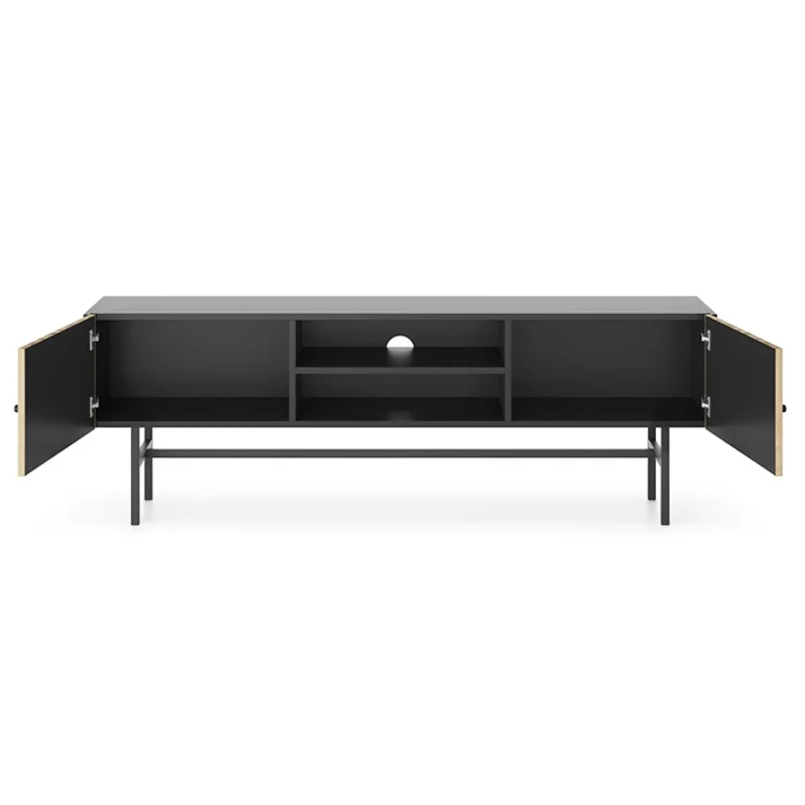 Garnero Arredamenti Mobile Tv Basso|Mobili Tv Moderni-Mobile porta TV 155x52h cm 2 ante nero rovere cannettato Eterna Nero Opaco - Rovere