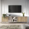 Garnero Arredamenti Mobile Tv Basso-Mobile porta TV 210x59h cm 4 ante 2 vani rovere chiaro beige Tony