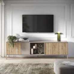 Garnero Arredamenti Mobile Tv Basso-Mobile porta TV 210x59h cm 4 ante 2 vani rovere chiaro beige Tony