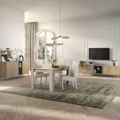 Garnero Arredamenti Mobile Tv Basso-Mobile porta TV 210x59h cm 4 ante 2 vani rovere chiaro beige Tony