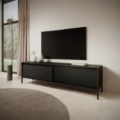 Garnero Arredamenti Mobile Tv Basso-Mobile porta TV 187x54h cm 2 ante cannettato Ciar Nero Opaco