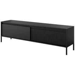 Garnero Arredamenti Mobile Tv Basso-Mobile porta TV 187x54h cm 2 ante cannettato Ciar Nero Opaco