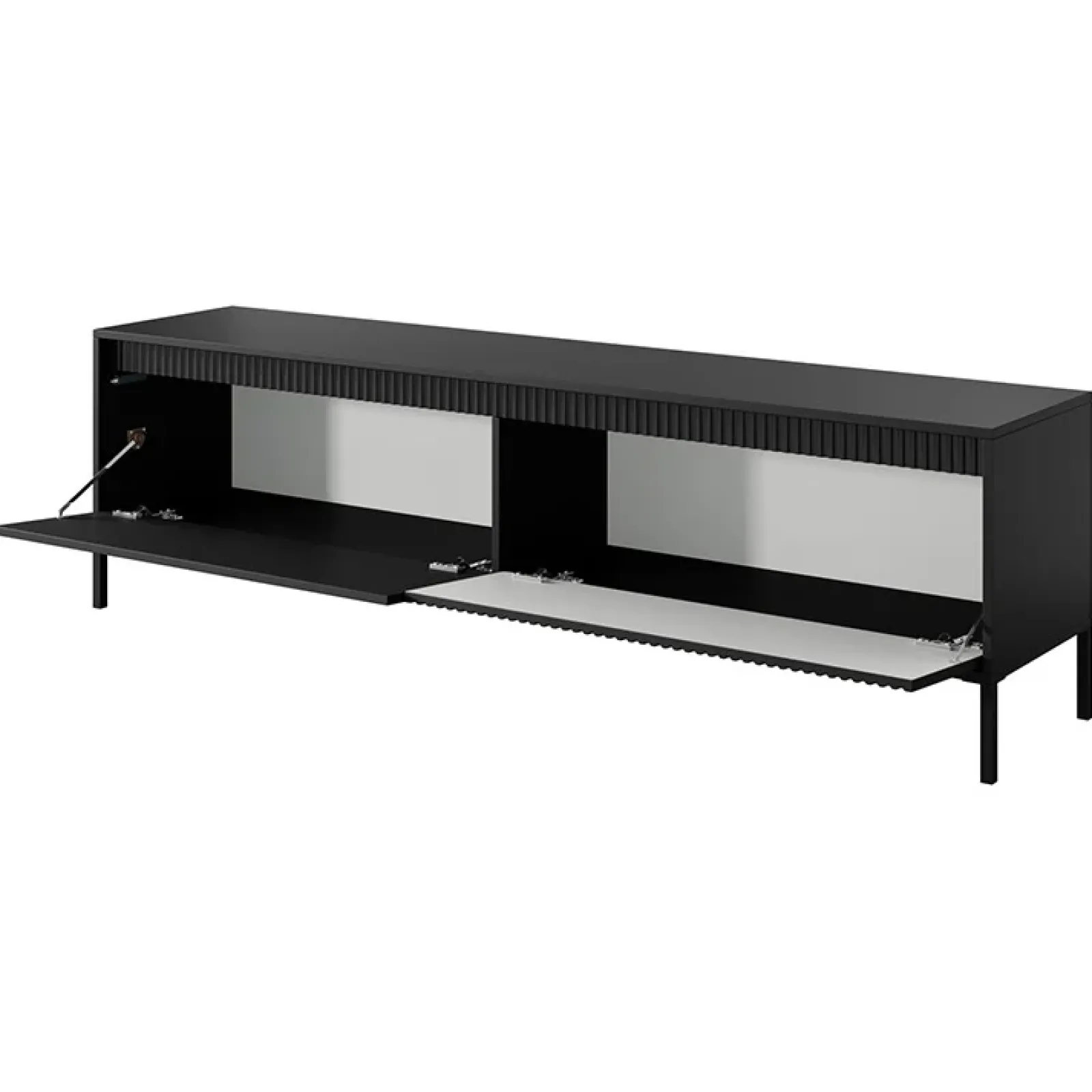 Garnero Arredamenti Mobile Tv Basso-Mobile porta TV 187x54h cm 2 ante cannettato Ciar Nero Opaco