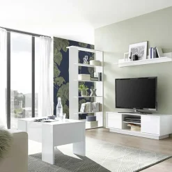 Garnero Arredamenti Mobile Tv Basso|Mobili Tv Moderni-Mobile porta TV 139x44h cm 2 ante soggiorno bianco lucido Spirit